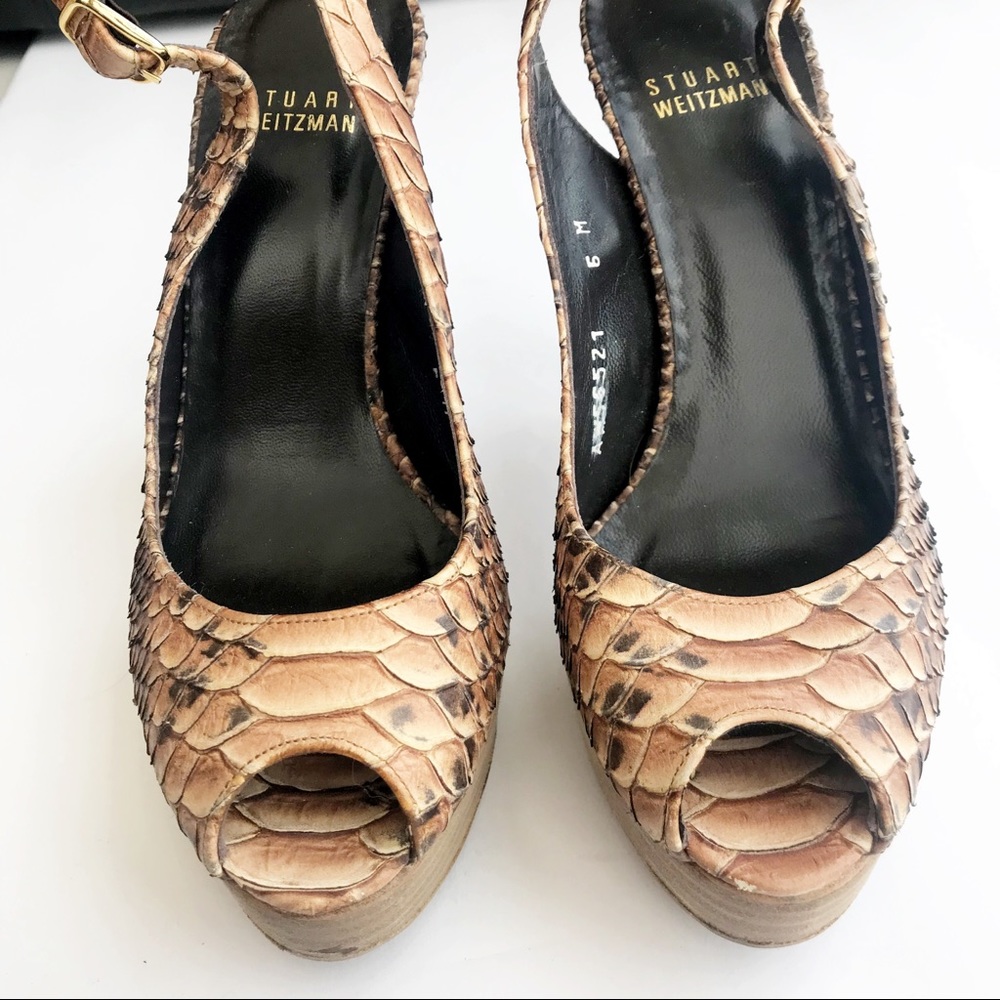 Stuart Weitzman Python Embossed Peep Toe Sandals - image 3